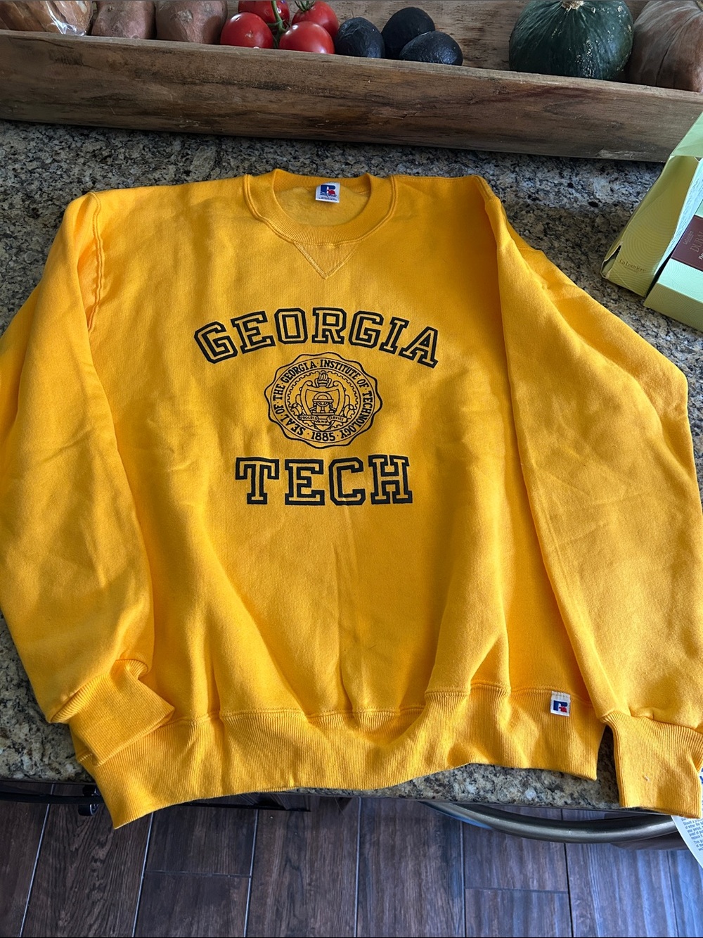 Deadstock Russell Athletic Sz L Yellow Georgia Tech Crewneck Sweatshirt